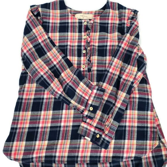 Anthropologie Isabella Sinclair Womens Plaid Flannel Pop Over Blouse SZ XS - Picture 9 of 16